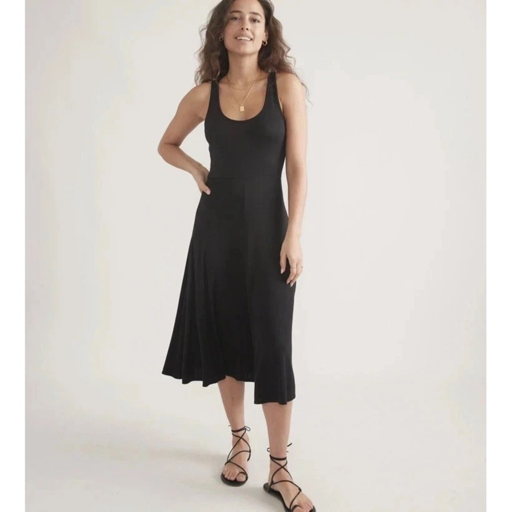 Marine Layer Ribbed Stretch Tank A-line Size XL Black Stretch Midi Dress Summer